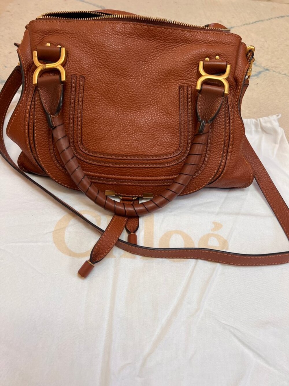 Chloé Marcie Medium Satchel, Brown Pebbled Leather, Gold Hardware - Picture 7 of 7